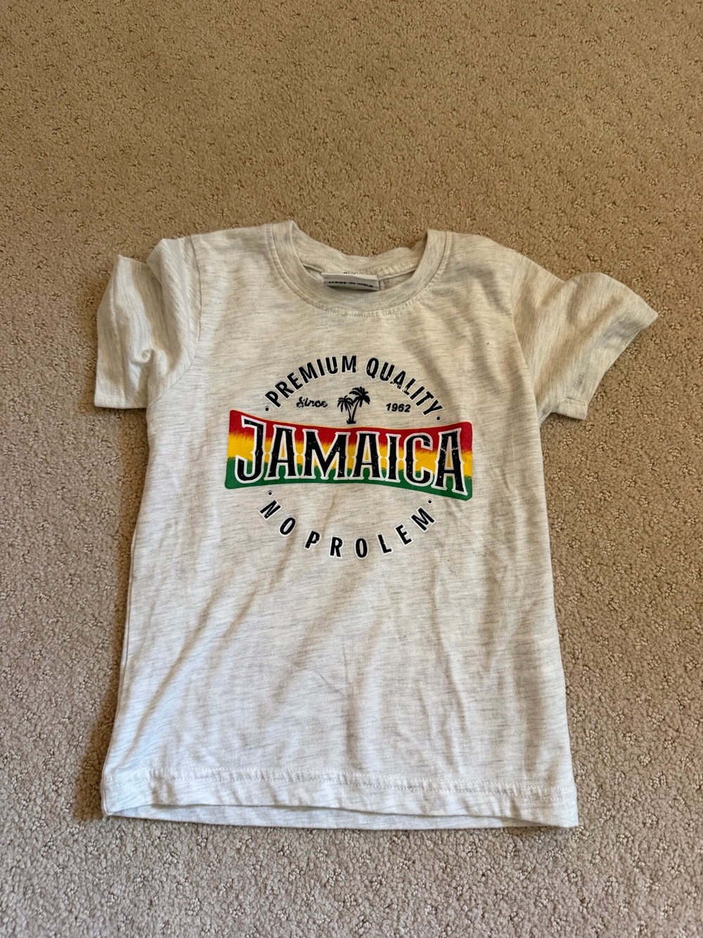 Baby Tee With Jamaica Graphic - Cream with Red/Yellow/Green Print